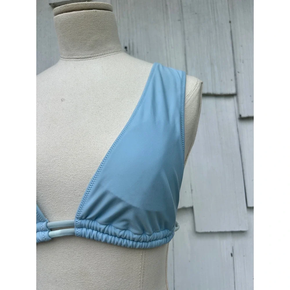 Aerie Real Good Light Blue Plunge Triangle Bikini Top S High Cut Cheeky Bottom L